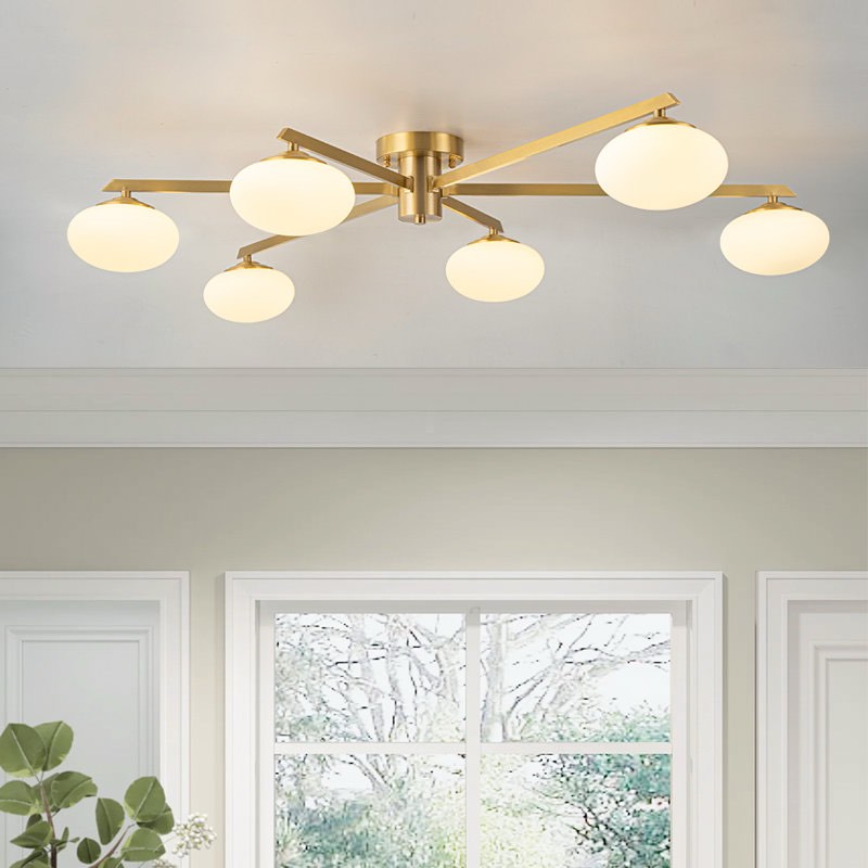 Priella Mid-Century Brass Ellipse Glass Semi-Flush Mount