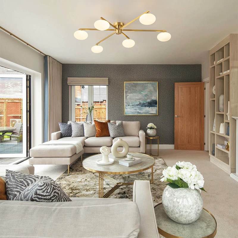 Condition photo showing New/Like New for Priella Mid-Century Brass Ellipse Glass Semi-Flush Mount