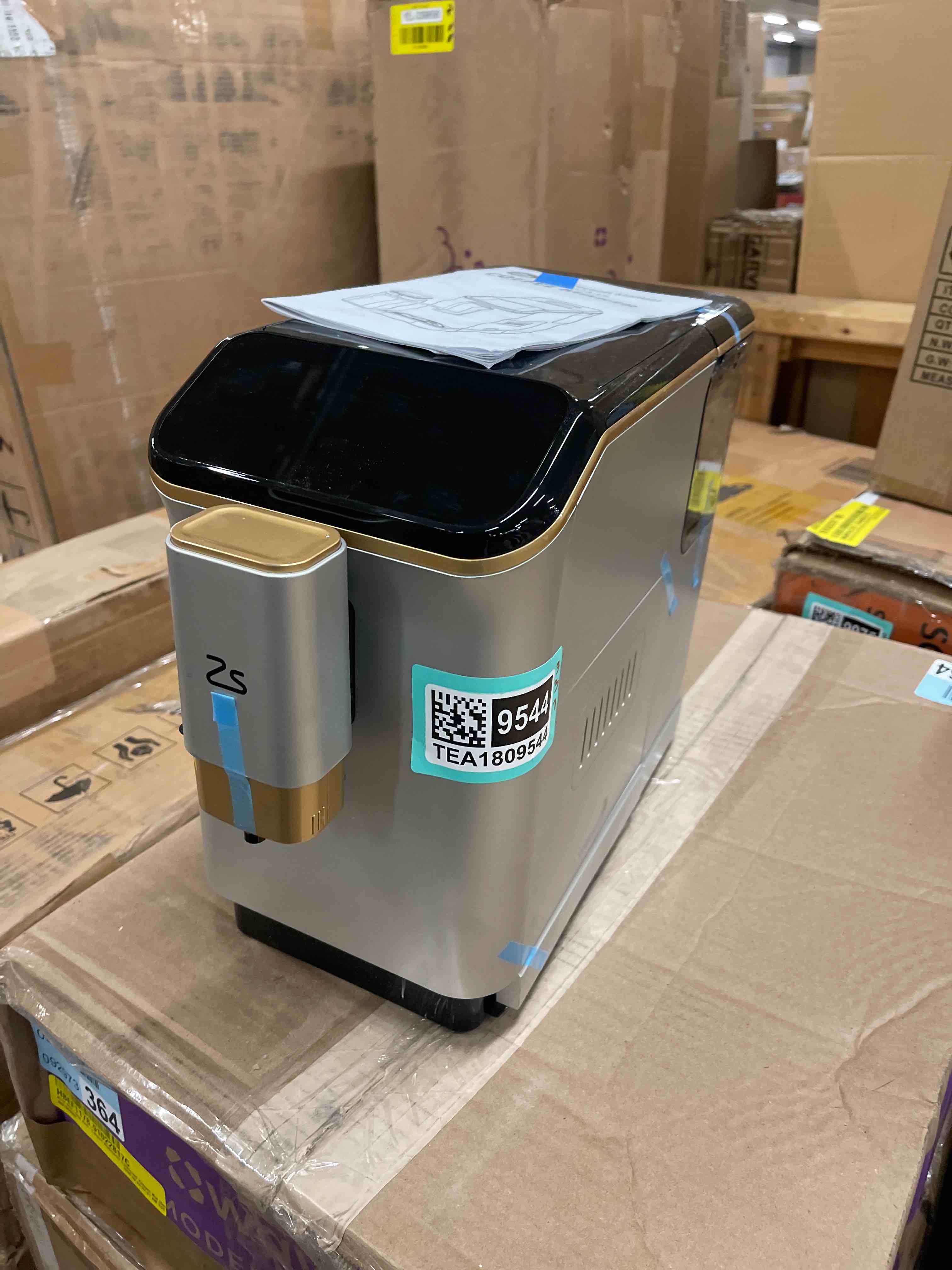 Condition photo showing New/Like New for PioneerWorks Full Automatic Espresso Machine with Built-In Grinder & Milk Frother - FTF Touchscreen Coffee Maker for Latte/Cappuccino, 20 Bar Pressur & 1.5L Water Tank, 1350W, Gold