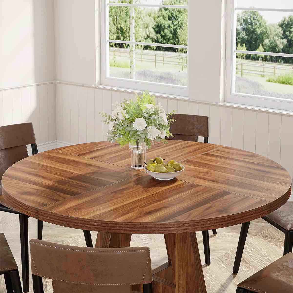 47 Inch Round Dining Table for 4 Farmhouse Kitchen Table