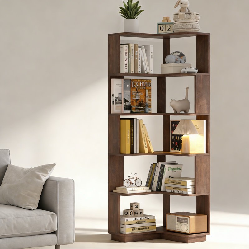 Condition photo showing Good Condition for 6 Tier Freestanding L-Shaped Corner Bookshelf, Wooden Bookcase with anti-drop panle & anti tipping device, Display shelf Open storage rack Organizer for Home Office By Latitude Run