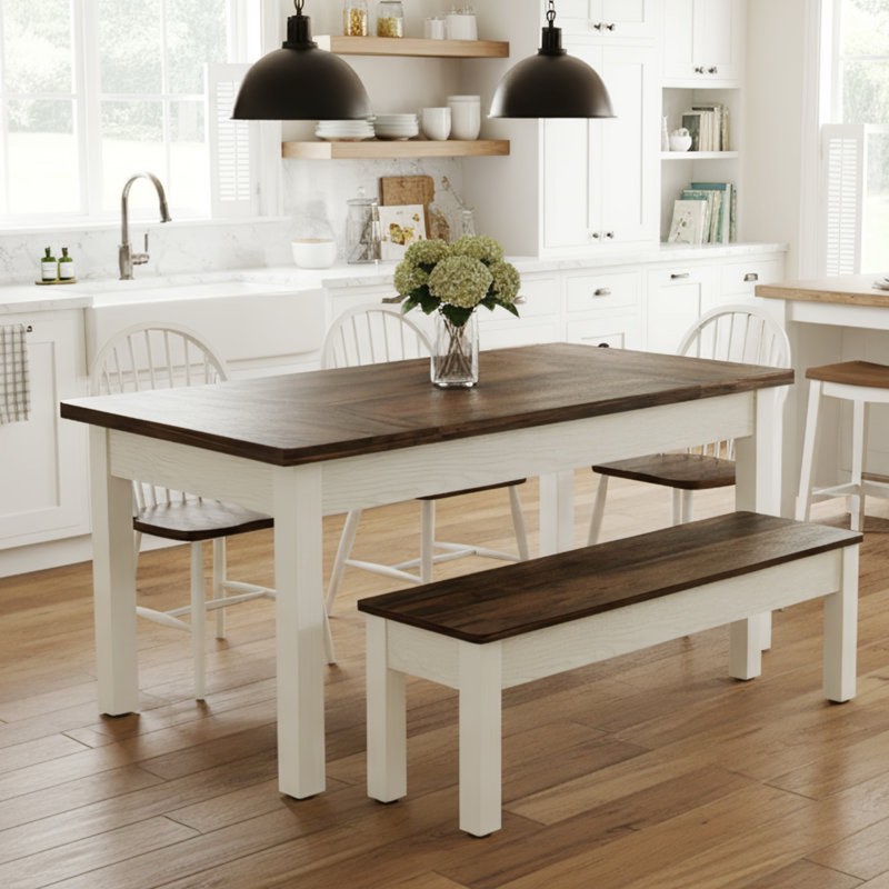 55" Farmhouse Kitchen Table With 2 Benches, 3-piece Wooden Dining Table Set By Gracie Oaks
