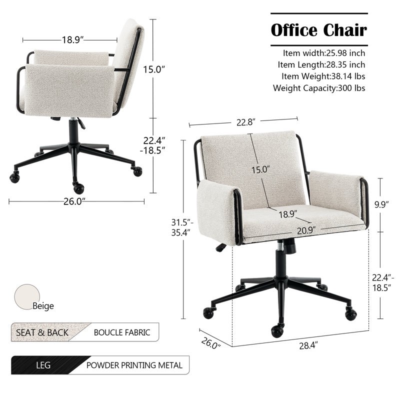 Condition photo showing New/Like New for Jabali Extra Wide Boucle Upholstered Office Chair Swivel Desk Chair with Metal Frame