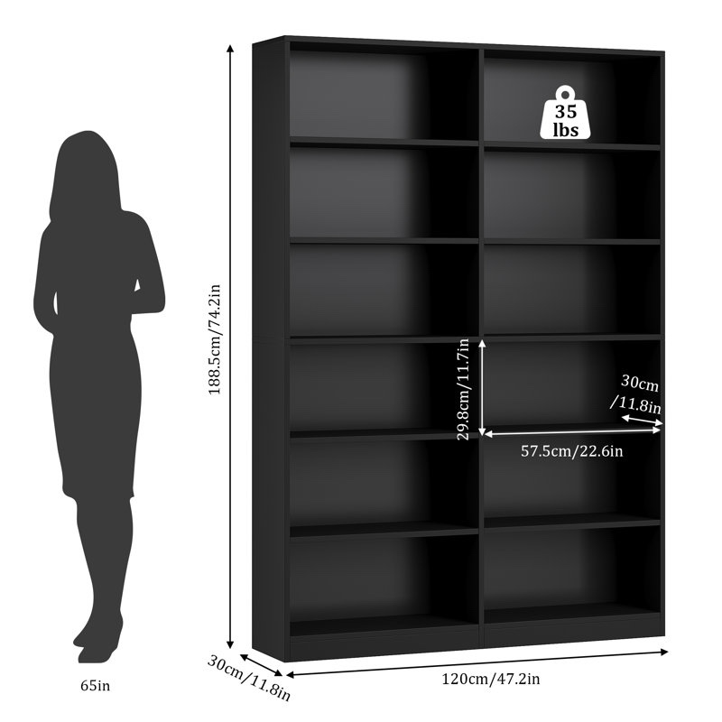 Condition photo showing New/Like New for Ebern Design Double Wide Standard Bookcase, Black
