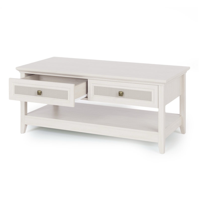 Condition photo showing New/Like New for Raby 44" Boho Coffee Table with 2 Natural Rattan Drawers and Storage