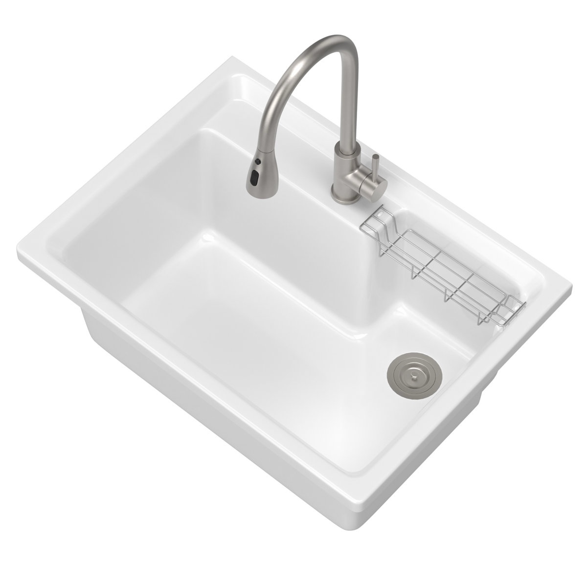 Condition photo showing New/Like New for 30'' W X 22'' D X 13'' H Solid Surface Drop-in Laundry Utility Sink White Basin Only No Cabinet with Hot & Cold Water Faucet 30 in. White Laundry Utility 