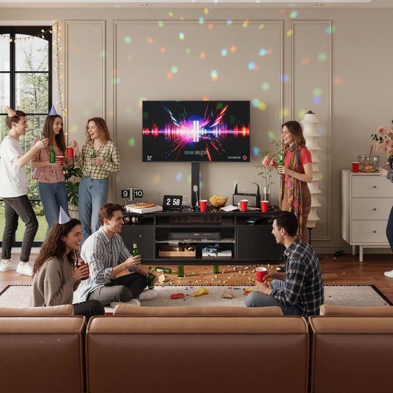 Condition photo showing New/Like New for Kappenne Adjustable TV Stand for TVs up to 70" with 2 Storage Cabinets and RGB LED Lights