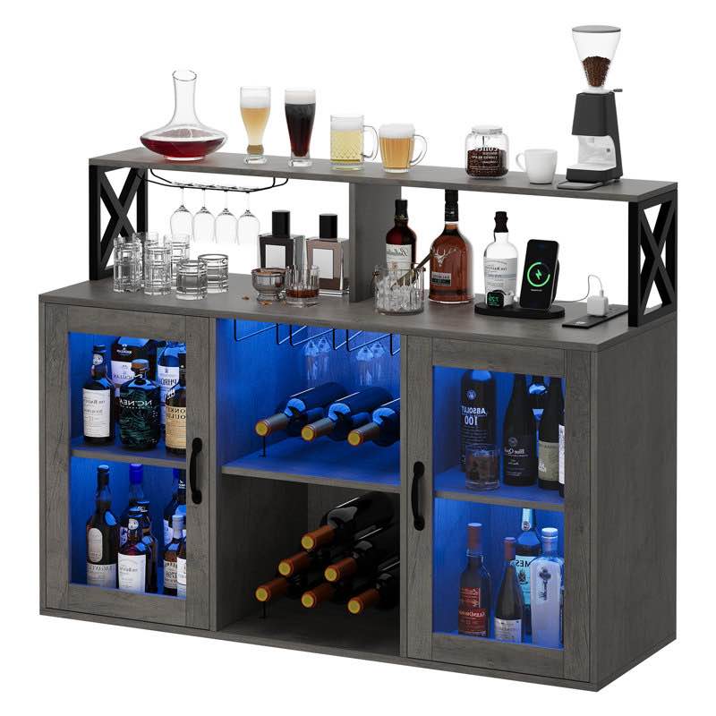 Condition photo showing New/Like New for Freestanding Liquor Cabinet Bar for Home Living Room, Office, Dining Room, Kitchen Sideboard Bar Cabinet with LED Lights Coffee Wine Bar Storage Cabinet with Rack Glass Holder