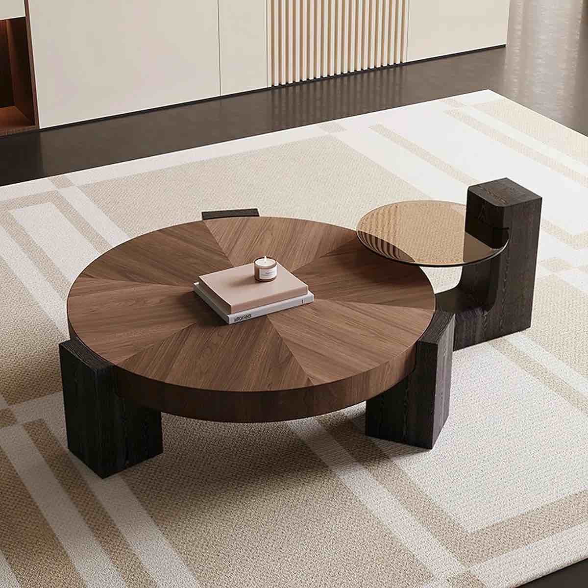 Condition photo showing New/Like New for Modern 2-Piece Round Wood Coffee Table Set