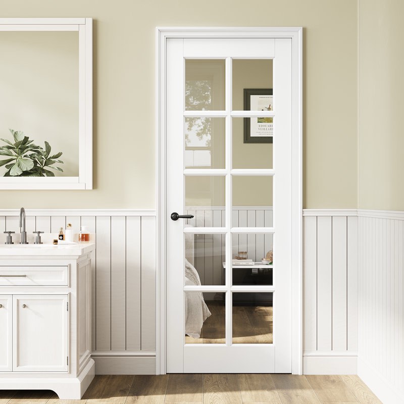 Condition photo showing New/Like New for Interior Clear Glass Door 10 Lite Primed Pantry Door Slab Solid Core Modern Standard Door For French Door Without Hardware