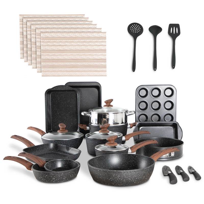 Condition photo showing As Is for Donnovin 30 - Piece Non-Stick Aluminum Cookware Set