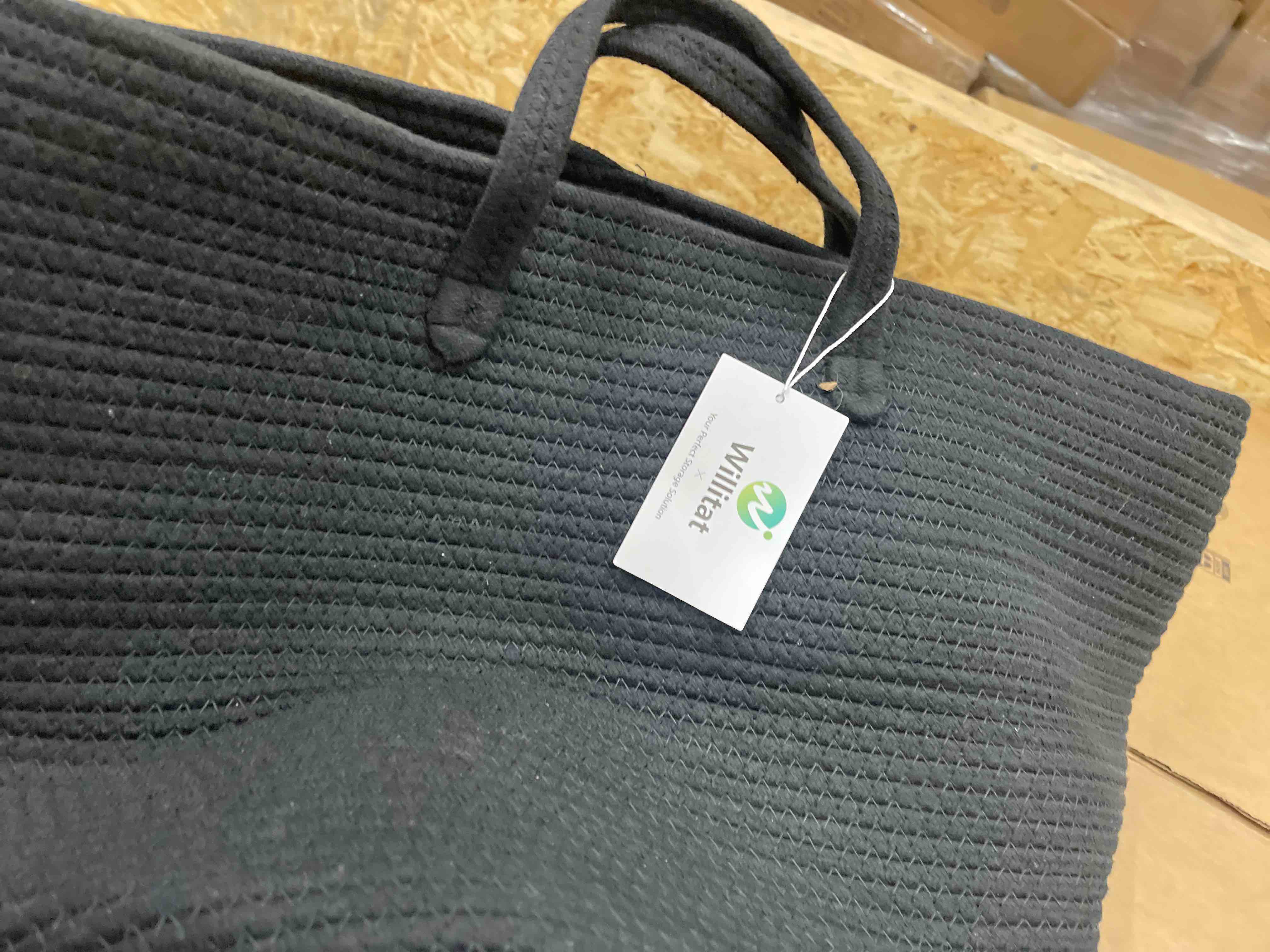 Condition photo showing New/Like New for Black Basket with Lid, 16"x16"x13" Large Blanket Storage for Living Room, Round Cotton Rope Kids Dog Toy Bin Box with Cover, Woven Laundry Basket with Lid, Wicker Storage Bin for Organizing