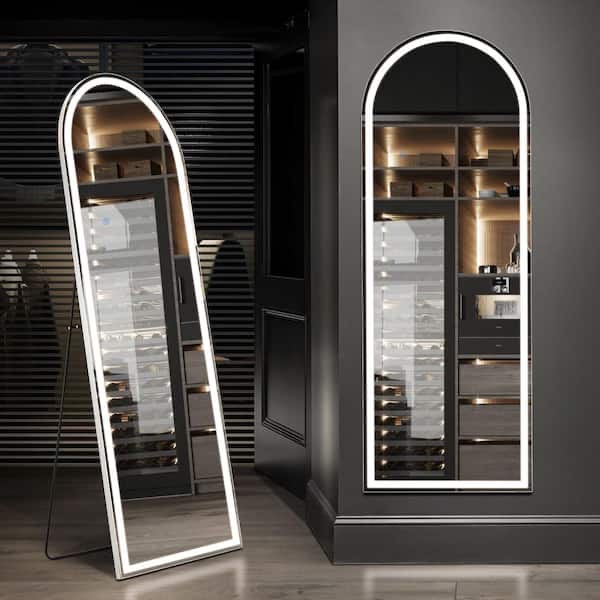16 in. W x 60 in. H LED Light Rectangular Frameless Arched Full Length Mirror Floor Mirror with 3-Colors