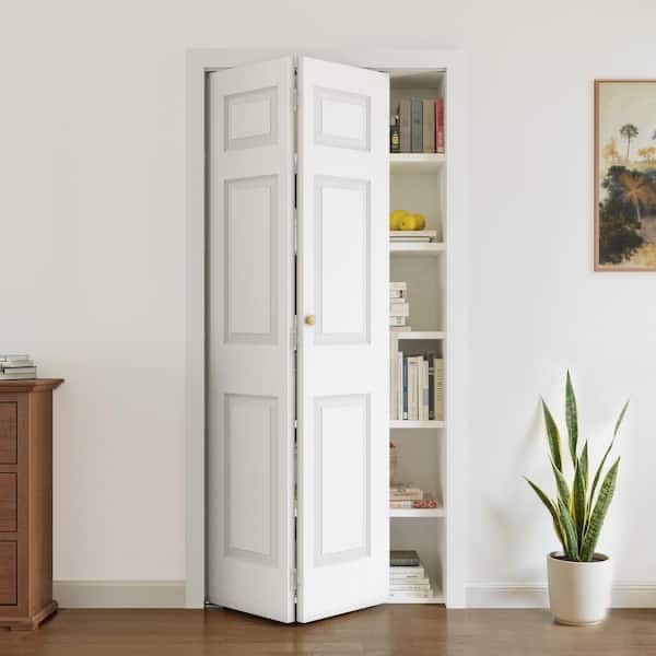 SOCBAZZAR 36 in. x 78.4 in. 3-Panel Hollow Core White Primed Molded Composite MDF Closet Bi-Fold Door with Hardware Kit