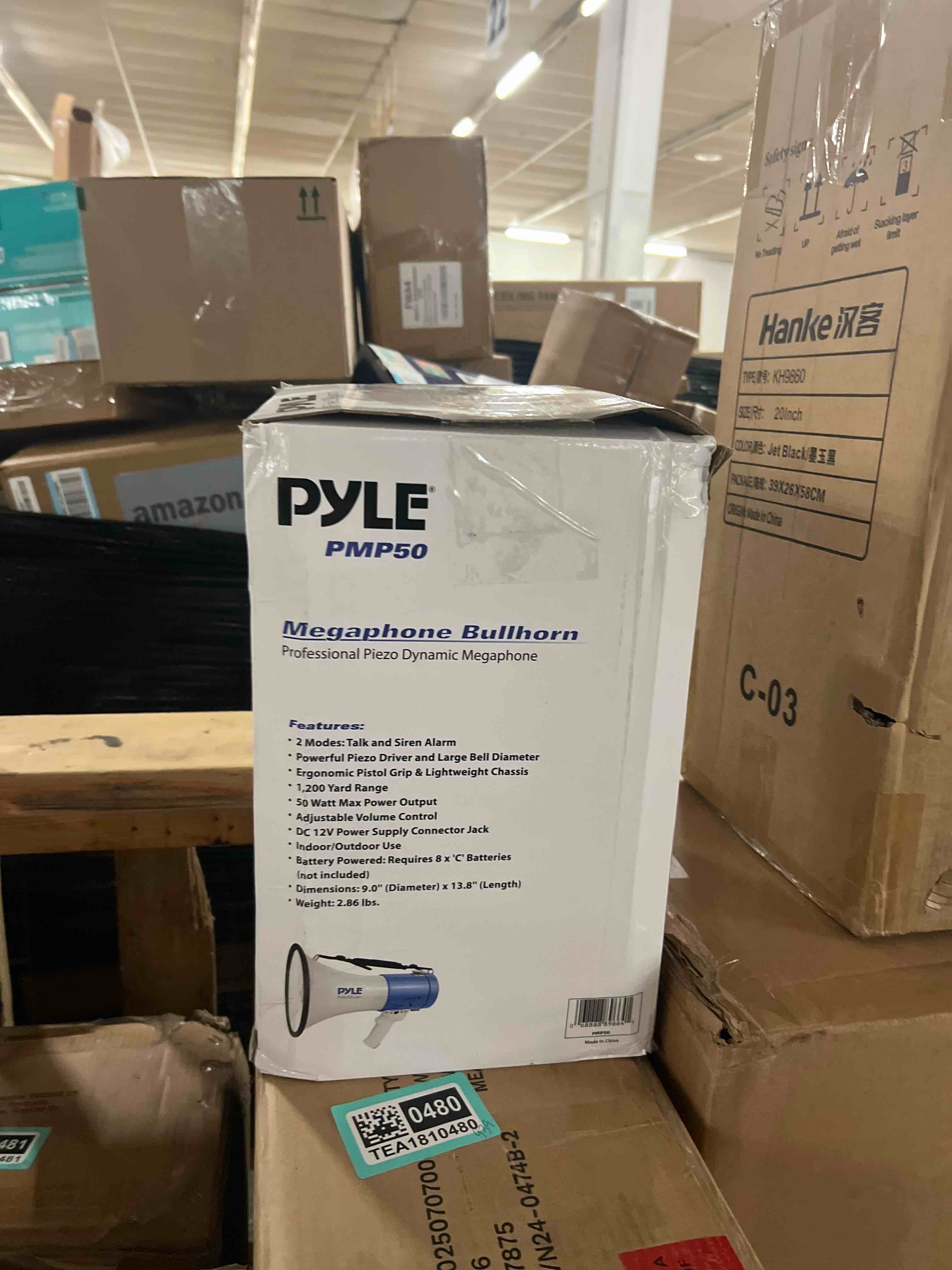 Condition photo showing New/Like New for PYLE Portable Megaphone Speaker PA Bullhorn - Built-in Siren, 50W Adjustable Volume Control in 1200 Yard Range, Ideal for Any Outdoor Sports, Cheerleading Fans & Coaches, or for Safety Drills
