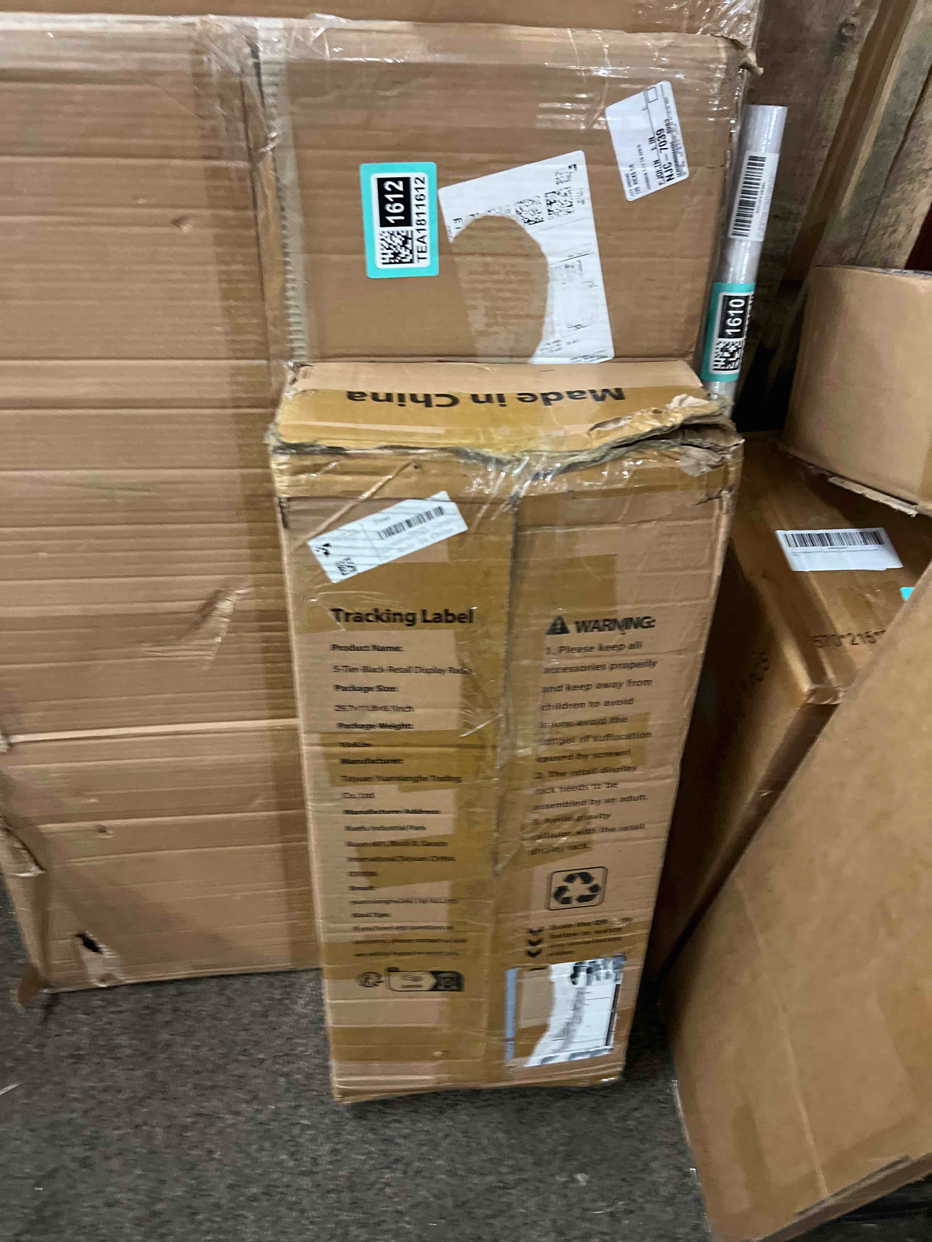 Condition photo showing New/Like New for Fivaz 5 Tier Supermaket Snack Rack Display Stand, Free-Standing Black Retail Display Shelves with 12 Hooks & 4 Wheels, Large Metal Snack Shelf for Store Business