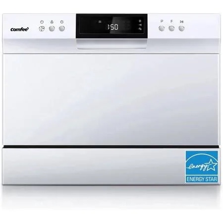 comfee’ portable mini dishwasher, energy star, countertop, 6 place settings, with 8 washing programs, speed, baby-care, eco& glass, dish washer for dorm, rv& apartment, white