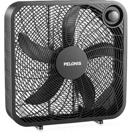 pelonis 20 inch box fan for bedroom– 3 speeds, 25ft/s, floor fan, window fan, table fan, desktop fan with superior air throw (2295 cfm), lightweight, 5 blades, suitable for office, living room, garage grey upgraded