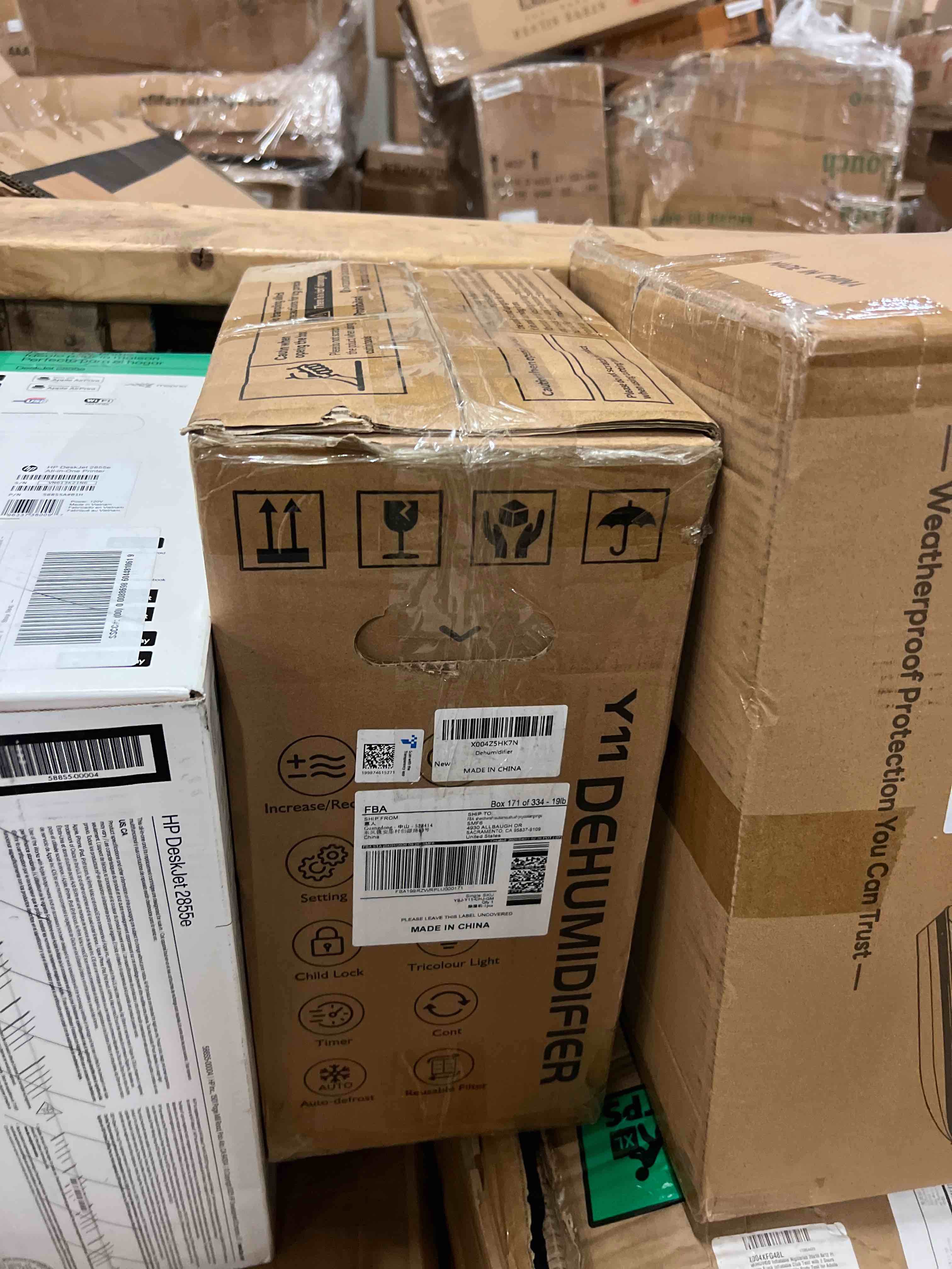Condition photo showing New/Like New for 2500 sq.ft dehumidifier for basement with drain hose, max 34 pints dehumidifiers for home, bedroom, bathroom, basement, smart humidity presets, three modes, 24hr timer, quiet operation