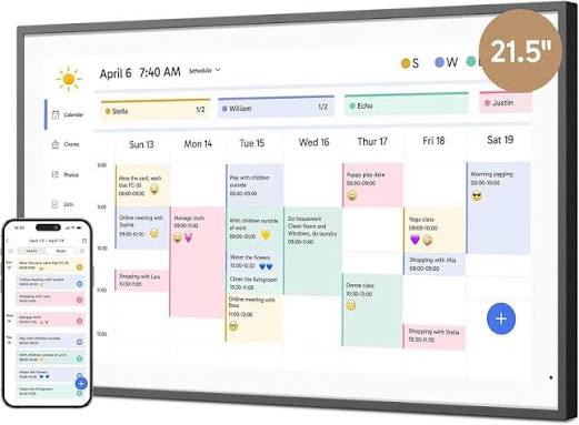 dragon touch 21.5" digital calendar chore chart - 1080p full hd interactive touchscreen, smart family planner, hearth display digital calendar wall & desk mountable for seamless scheduling black 21.5 inch