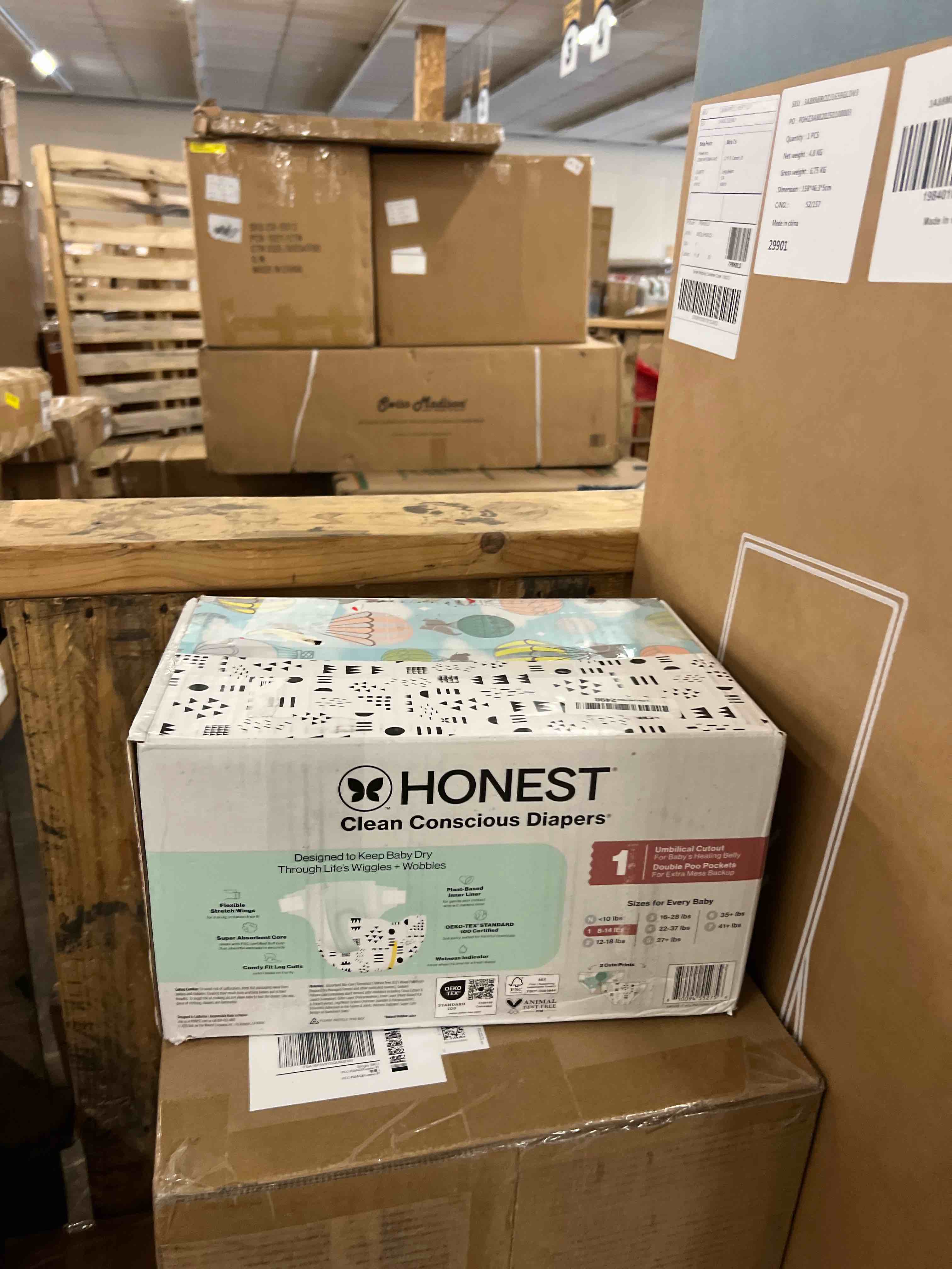 Condition photo showing New/Like New for the honest company clean conscious diapers -above it all + pattern play - size 1 - 78ct: 8-14 lbs, hypoallergenic, latex-free