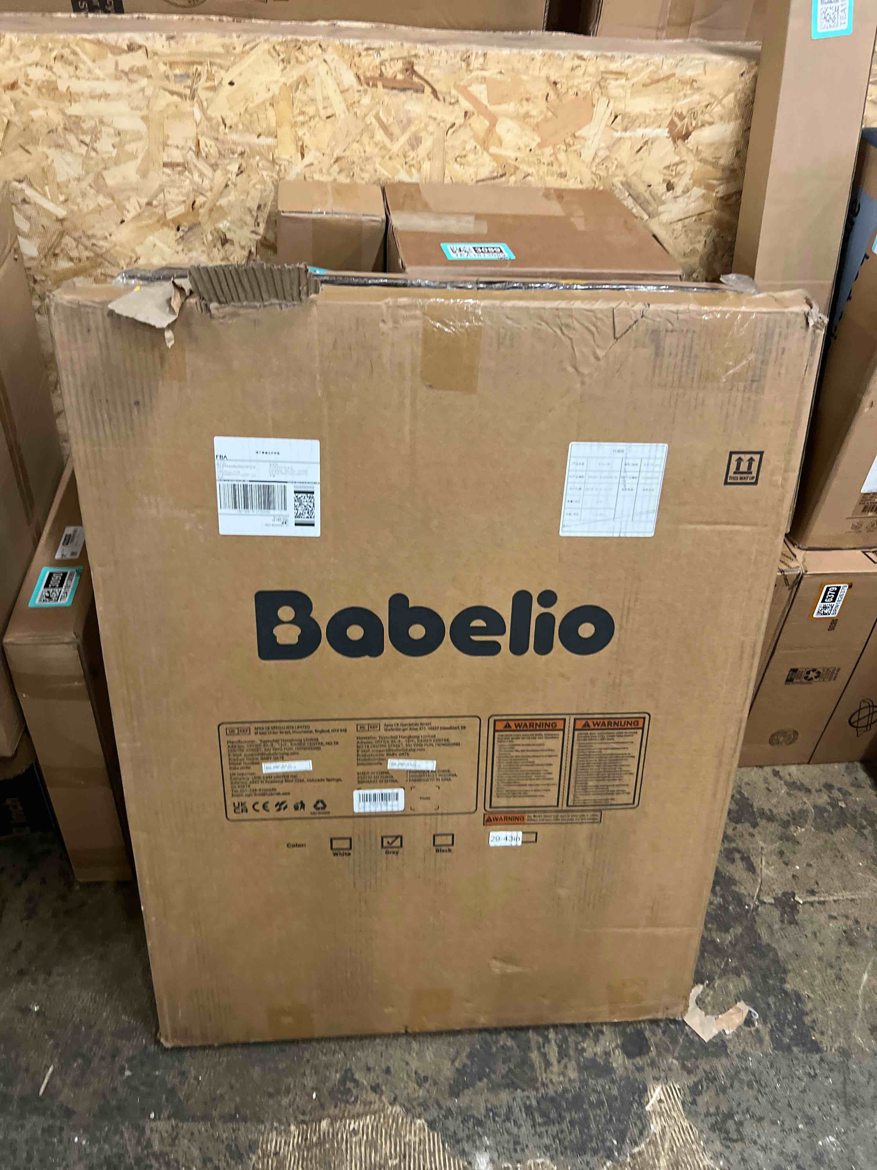 Condition photo showing New/Like New for babelio 36" tall upgraded baby gate with cat door,29-43" auto close durable dog gate for stairs,doorways and house,easy walk thru,includes 4 wall cups,gray gray 29-43" wide, 36" tall
