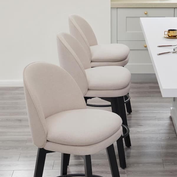 Cyprian 26 in. Beige Low Back Swivel Counter Height Bar Stool with Fabric Seat and Wood Frame set of 2