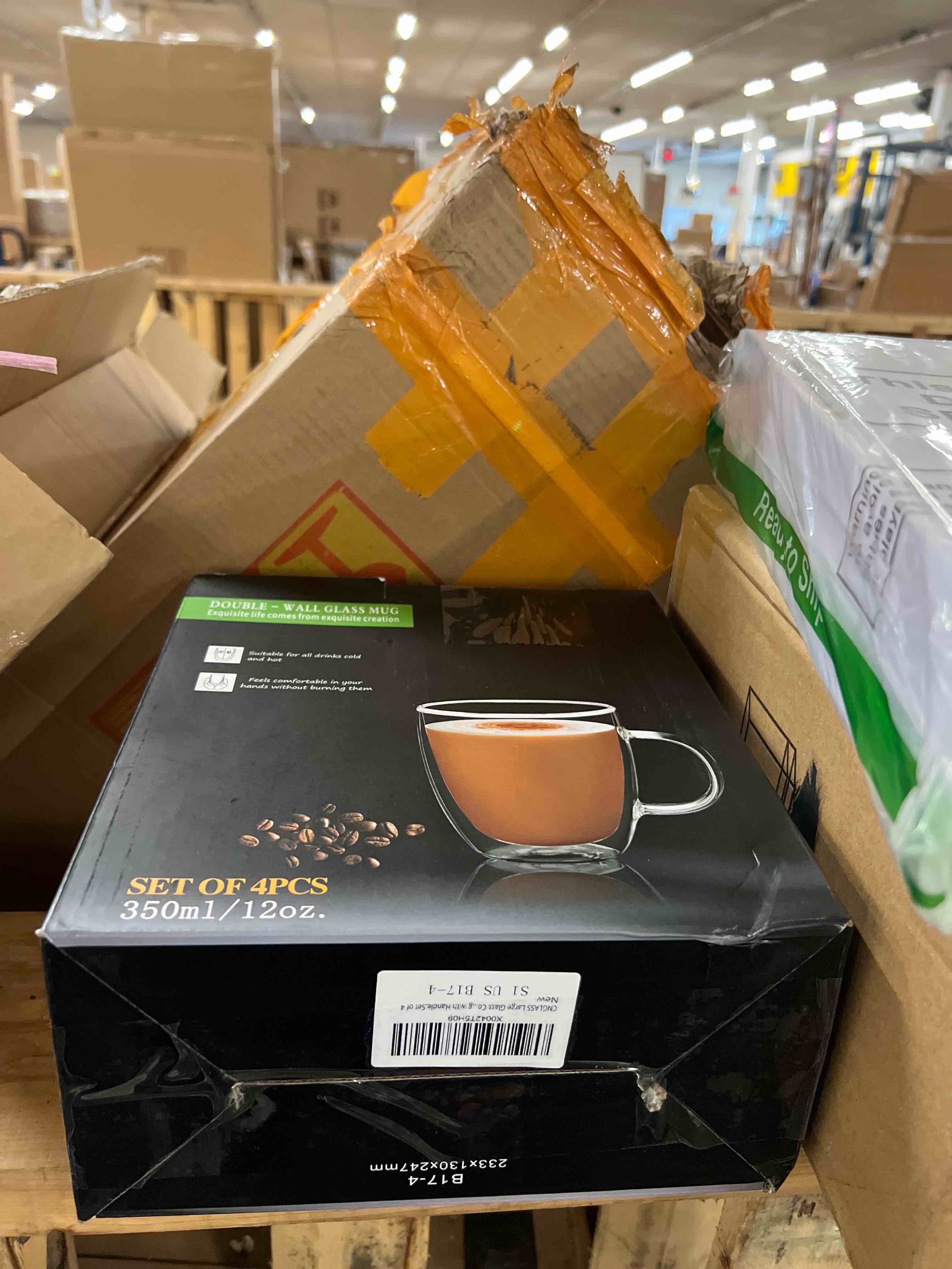 Condition photo showing New/Like New for cnglass large glass coffee mugs 12oz,double walled insulated cappuccino mug with handle,set of 4 12oz 4