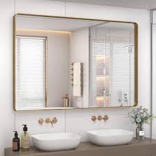 charmor 55x40 inch gold bathroom mirror, brushed metal frame gold vanity mirror, large rectangle mir