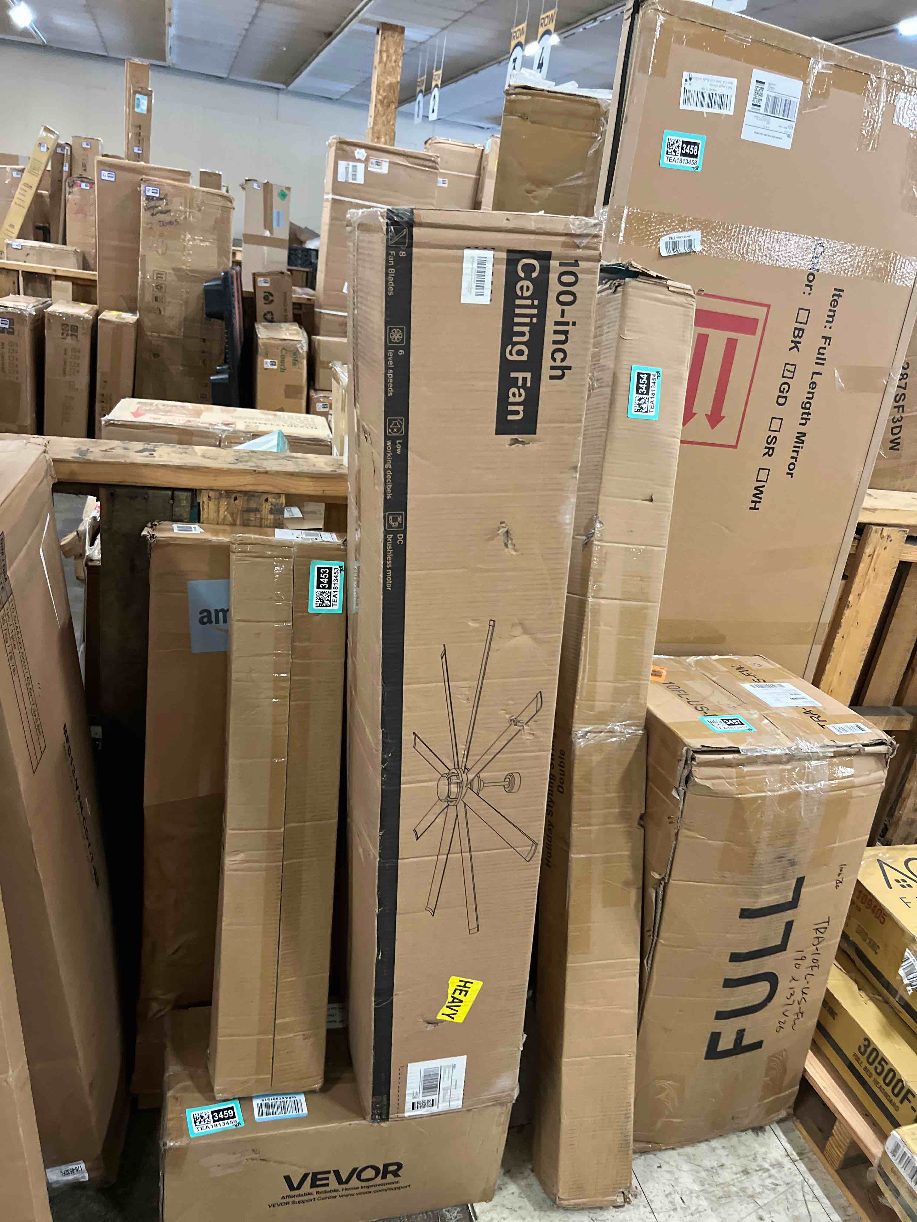 Condition photo showing New/Like New for 100 inch large ceiling fans industrial ceiling fan outdoor with lights, remote, 8 aluminum blades, dc motor, 6-speed, black, for living room, garage, shop, porch(oil-bronze)