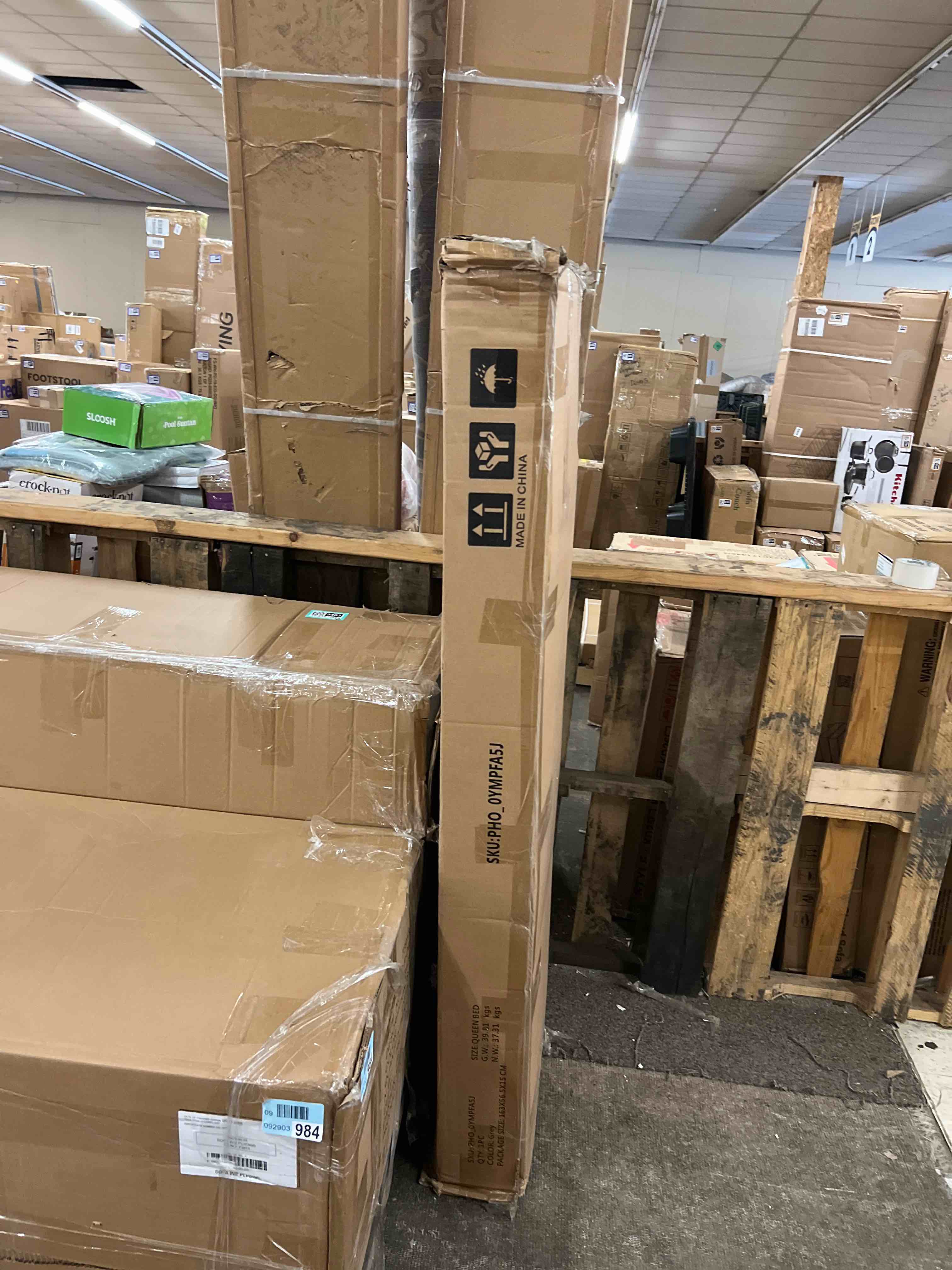 Condition photo showing New/Like New for queen size bed frame with 2 storage drawers and headboard, upholstered bed frame queen size with charging station, no box spring needed, sturdy, noiseless, easy assembly - grey