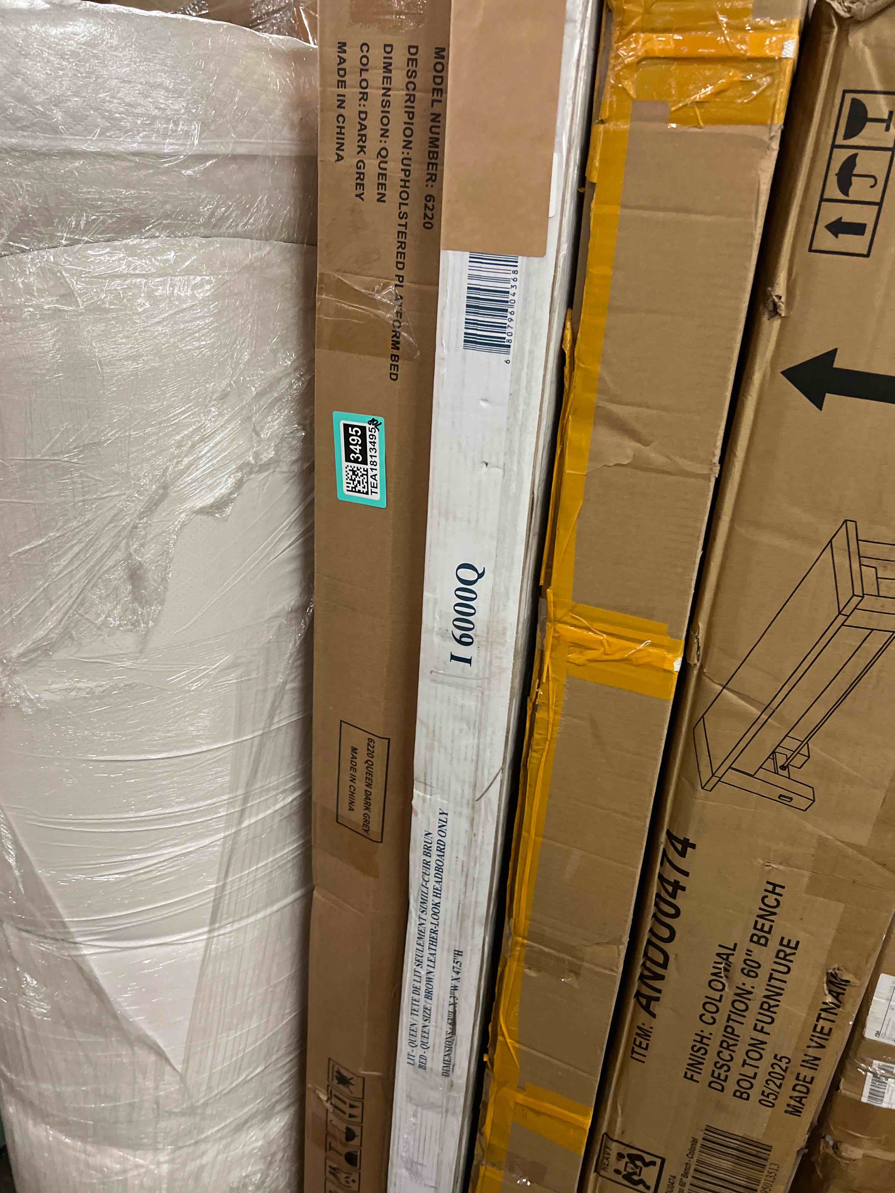 Condition photo showing New/Like New for monarch specialties 6000q, queen, bedroom, upholstered, pu, transitional bed size headboard, dark brown leather-look