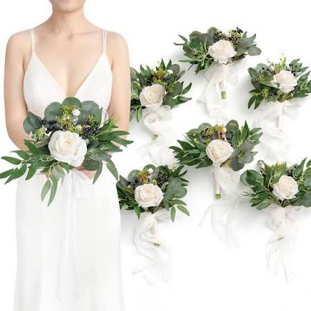 Ling's moment Wedding Artificial Flowers Package, Bridal Bouquet, Bridesmaid Bouquets, Boutonniere for Men, Rose Petals.White Sage