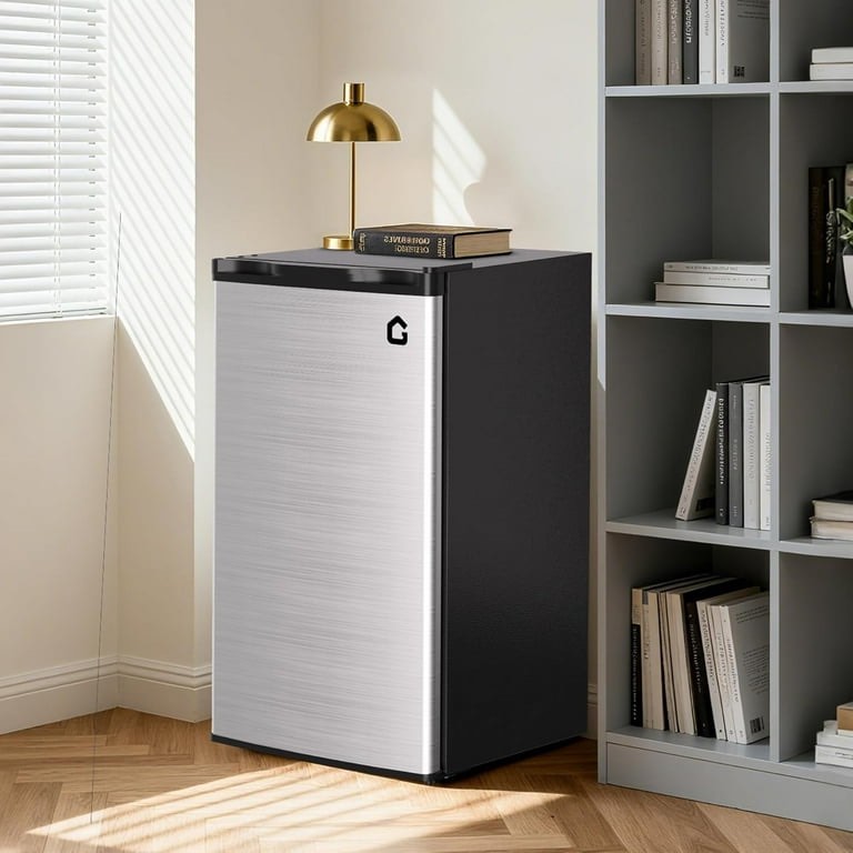 Energy-Saving 3.2 Cu. Ft. Silver Mini Fridge with Freezer - Single Door, Adjustable Thermostat, Reversible Door, Removable Shelf, Ideal for Apartment, Office, Dorm - BC-90 3.2cu.ft Single Door Silver