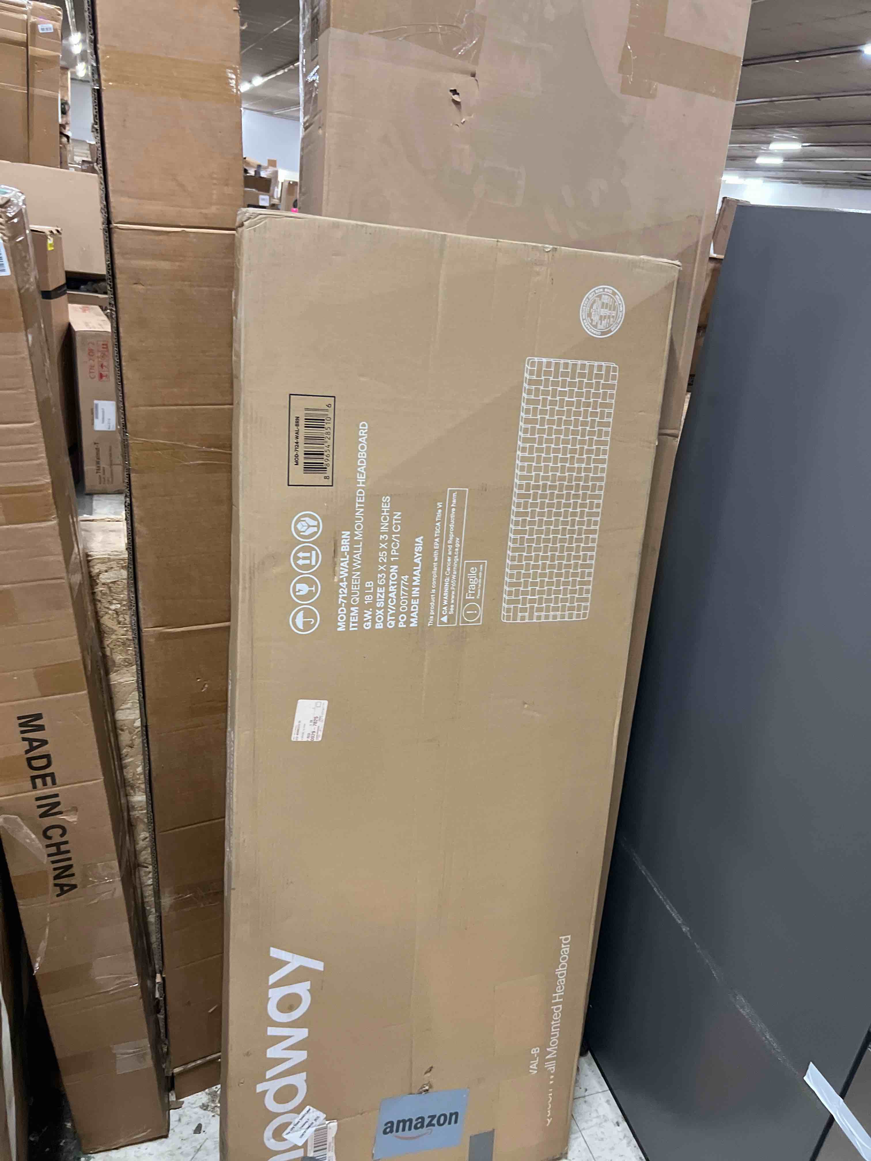 Condition photo showing New/Like New for modway sparta vegan leather weave queen headboard in walnut brown, faux leather queen headboard only with wall mount design for bedroom or guest room