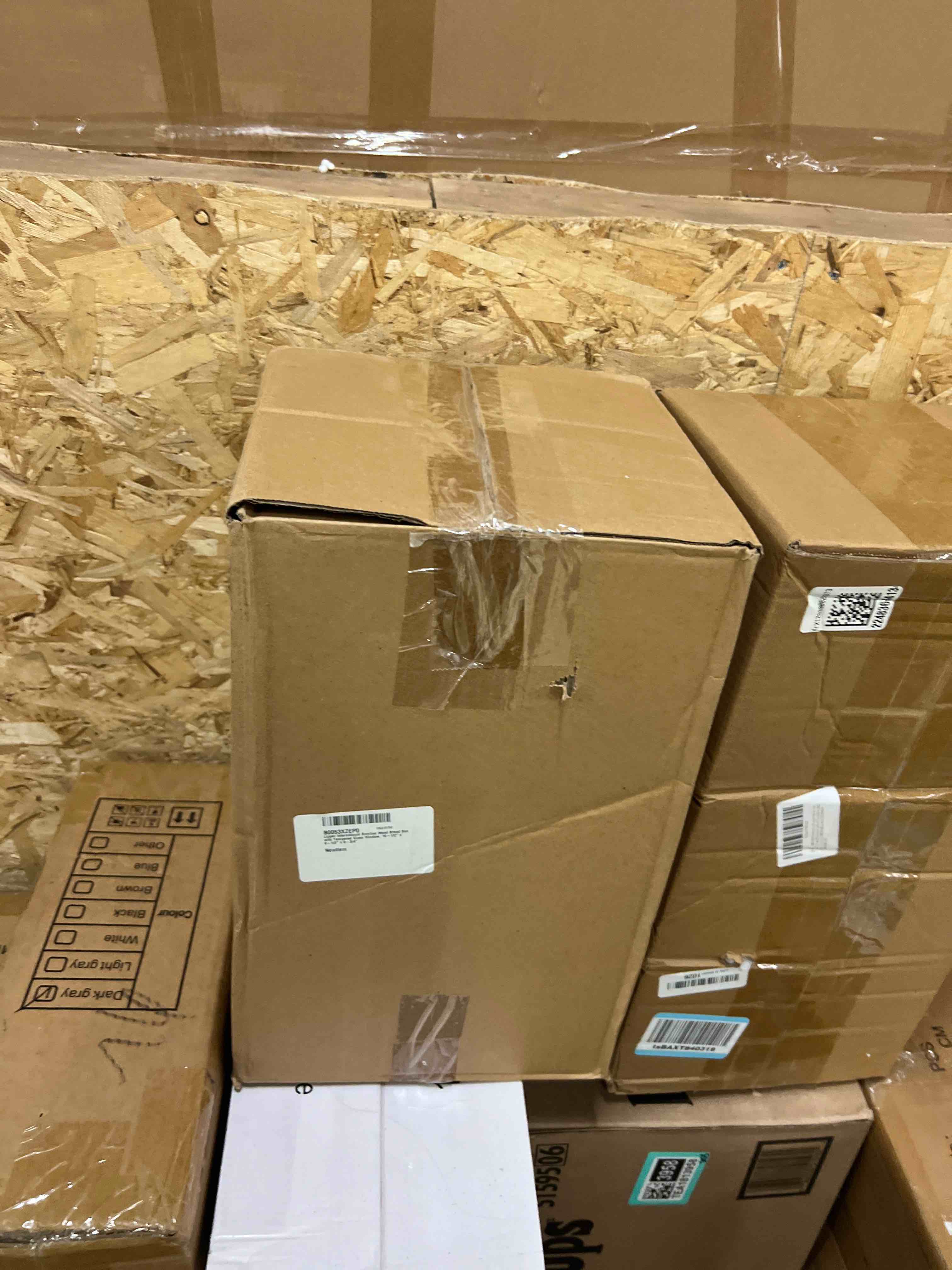 Condition photo showing New/Like New for lipper international bamboo wood bread box with tempered glass window, 15-1/2" x 9-1/2" x 9-3/4"