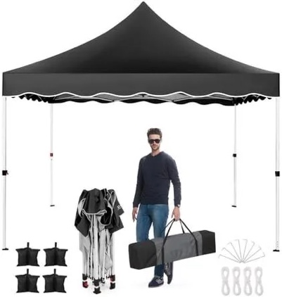 COBIZI 10x10 Pop Up Canopy Tent, Outdoor Party Tent Without Sidewall One Push Setup Glow, 3 Adjustable Height Air Vent Waterproof UPF50+, Bag, 4 Sandbag, 8 Stake, 4 Rope for Beach, Commercial