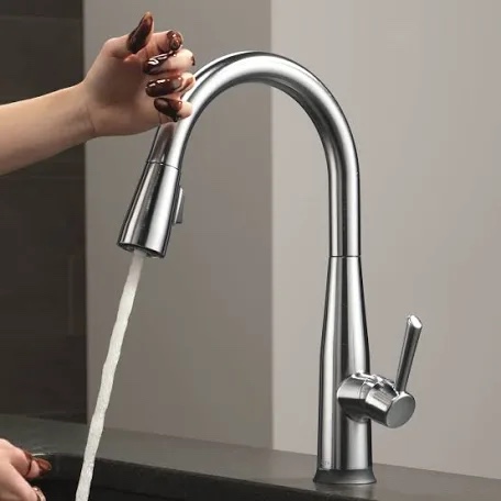 delta faucet essa touch kitchen faucet, brushed nickel kitchen faucet with pull down sprayer, kitchen sink faucet, touch faucet for kitchen sink, delta touch2o, arctic stainless 9113t-ar-dst arctic stainless touch activation