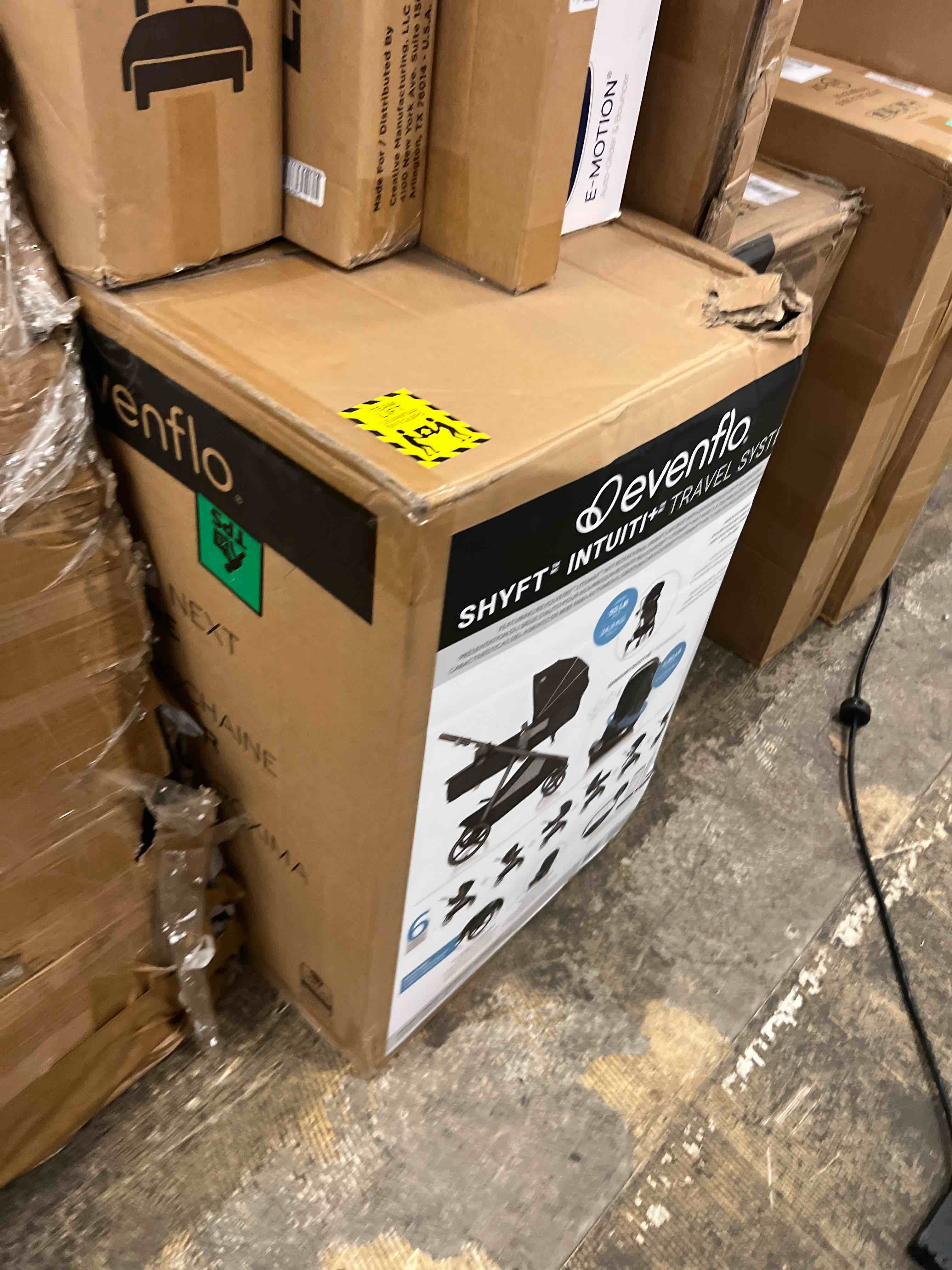 Condition photo showing New/Like New for evenflo shyft intuiti+ travel system featuring revolve180 litemax nxt with sensorysoothe (dubhan black)