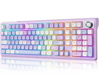 fopato h98 wireless mechanical keyboard,96-key hot-swappable wired gaming keyboard,tri-mode bluetooth 5.0 2.4g usb-c,1.14" color screen,double knob,6000mah,rgb,pbt keycaps for pc mac ipad-pink