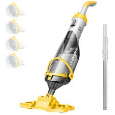 vivohome cordless pool vacuum with telescopic pole, powerful suction up to 18.5 gpm, 60 mins running time, handheld rechargeable swimming pool cleaner for pools/spas/hot tubs - yellow blue