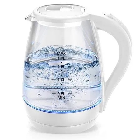 household electric kettle, all 304 stainless steel and no plastic contact, automatic shut-off,borosilicate glass visual boiling, 2.0l water boiler & tea kettle perfect for tea & coffee (pure white)