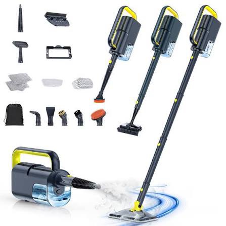 scrubwiz steam mop with detachable handheld steam cleaner, 10-in-1 multi accessories, quick 10s heat, 350ml and 2-level steamer for cleaning floor, carpet, bbq grill, tile, and grout, gray