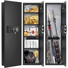 47.3" tall fireproof wall safes between the studs 16" centers, large hidden flush wall safe with 4 removable shelf & 6 key hooks, 48lb heavy duty in wall safe for home, money, jewelry, valuables black 47.3" tall