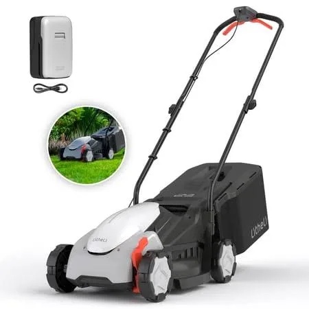 litheli cordless lawn mower 13 inch, u20 handy+ 20v electric lawn mowers for garden, yard and farm, 5 heights adjustment, light weight,4.0ah portable battery included orange 1 battery 13 inch