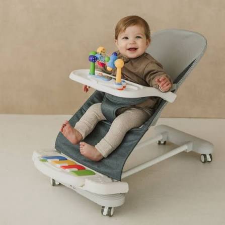 cuddobaby baby bouncer 4-in-1 on wheels |detachable pianos, feeding tray| 3-level recline foldable seat with play bar for infant to toddler 0-6, 0-12, 12-24 months, boy gift idea - blue
