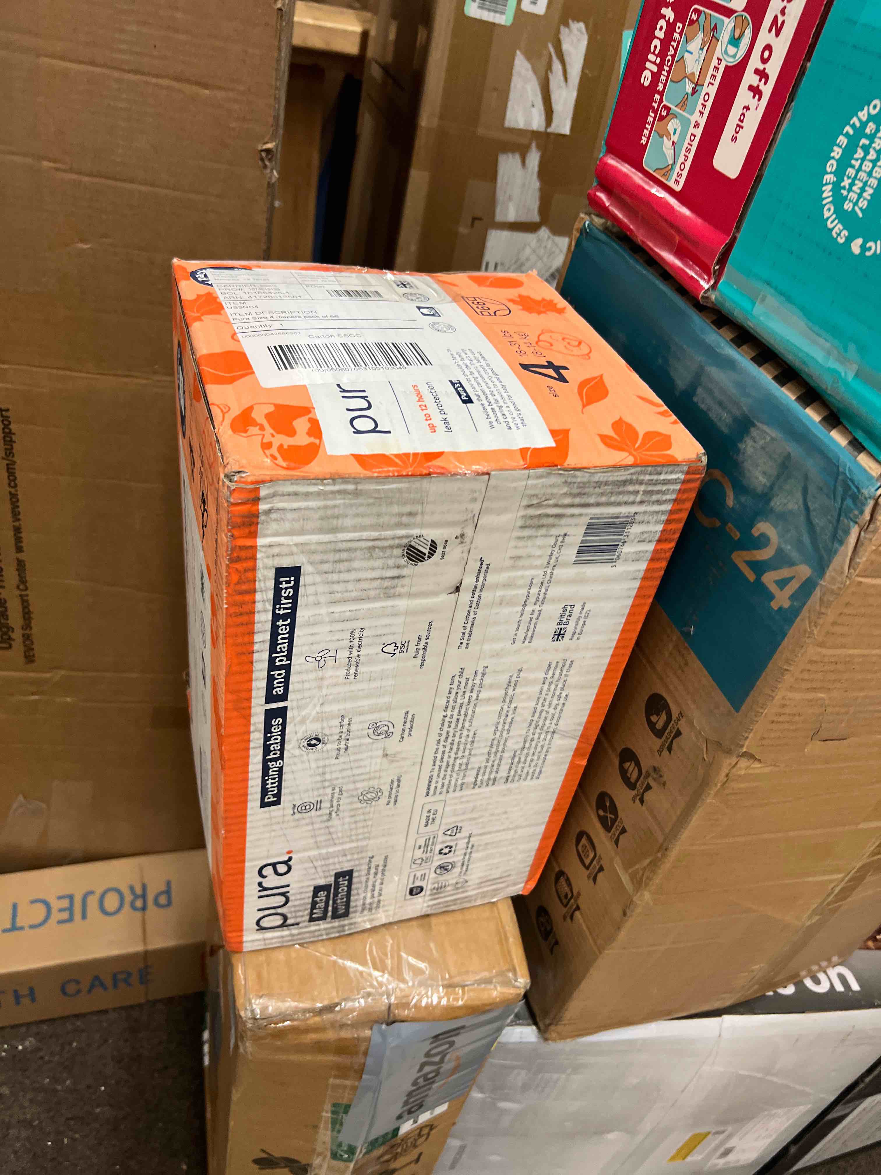 Condition photo showing New/Like New for pura size 4 diapers, 66 count, unisex, organic cotton, leak-free, plant-based, dermatologically tested, allergy-certified, carbon neutral, b-corp size 4 (66 diapers)