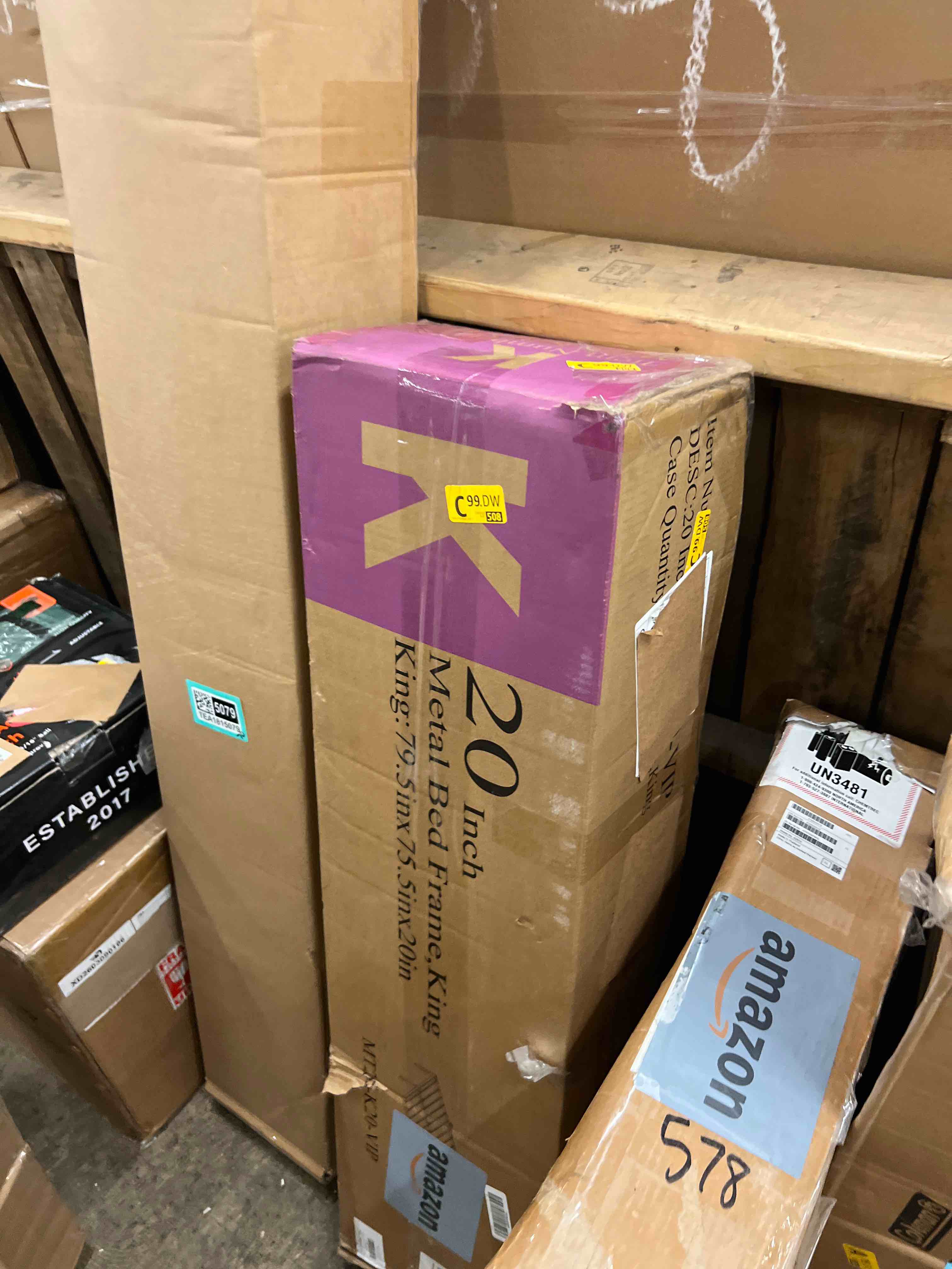 Condition photo showing New/Like New for vipshow 20 inch king size bed frame, 3500lbs heavy duty metal platform with round corner legs mattress slide stopper, steel slat support no box spring needed, noise free, non-slip, easy assembly king 20 inch