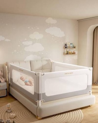 3 piece bed rails for queen bed, no-drill needed baby bed rail guard for toddlers with height adjustable, thickened child safety side railing guards/bedrail for kids, white/grey, 60x78.7x78.7in 3 sides queen - no nail grey/white