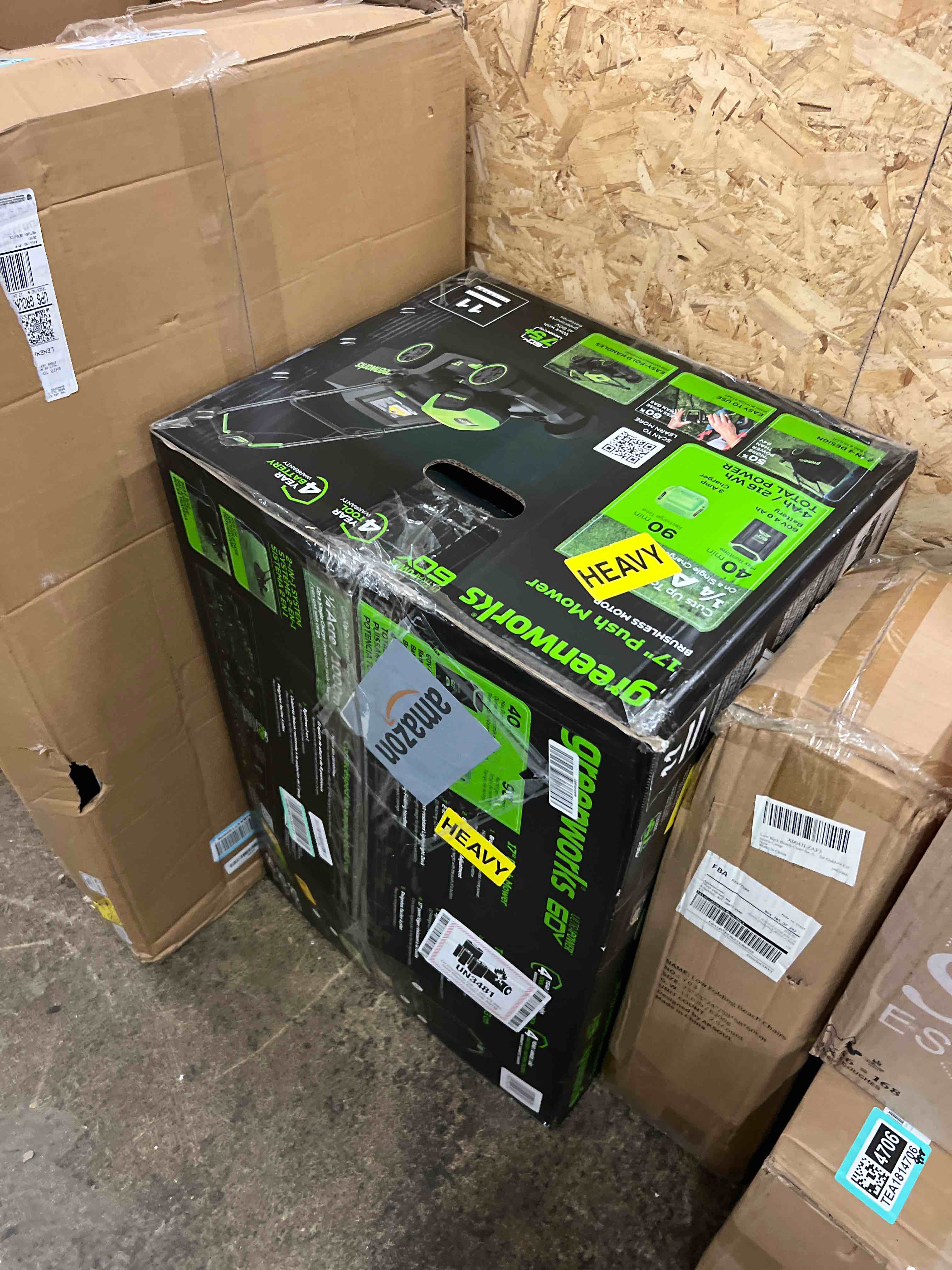 Condition photo showing New/Like New for greenworks 60v 17" brushless cordless push lawn mower, 2-in-1 mulching/bagging, 4.0ah battery and 3a charger(40min runtime) 60v 17" push (4.0ah)